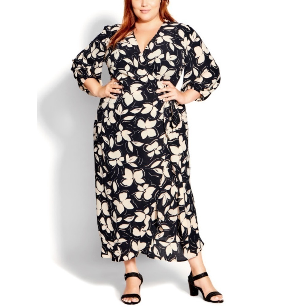 EVANS 30/32W Molly 3/4 Sleeves Wrap Maxi Dress CC03.5 - Picture 3 of 7